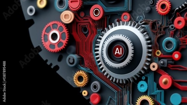 Fototapeta Futuristic Concept of Artificial Intelligence with Gears and Circuitry