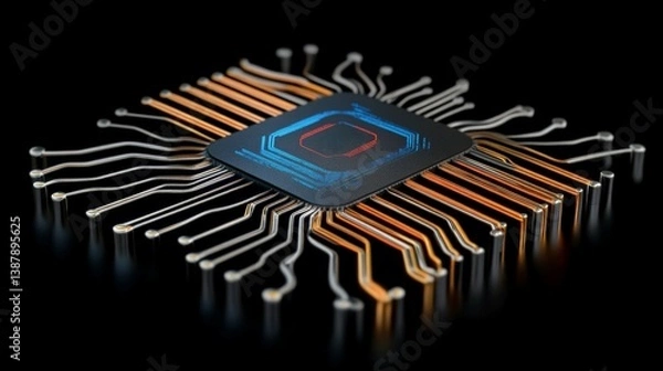 Fototapeta Close-Up of a Modern Microchip with Intricate Connection Wires