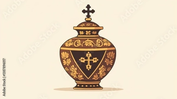 Obraz Ornate Decorative Vase with Religious Symbolism