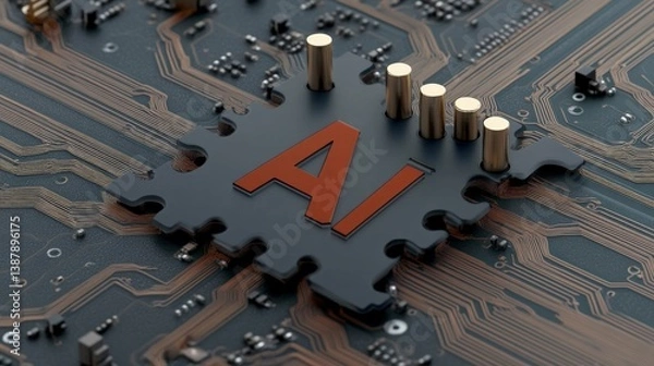 Fototapeta AI Technology Concept with Circuit Board and Processor Elements