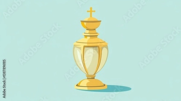 Obraz Golden Trophy with Cross on a Soft Blue Background