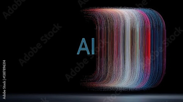 Fototapeta Abstract AI Design with Colorful Lines and Text on Dark Background