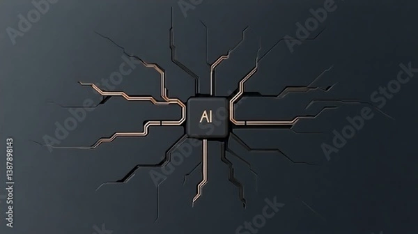 Fototapeta Circuit Design with AI Processing Unit on Dark Background