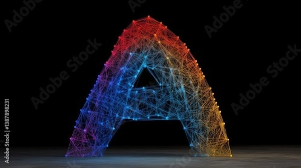 Fototapeta Colorful Wireframe Letter A in Abstract 3D Representation