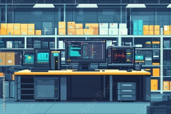 Obraz Warehouse Tech Lab - computers, data analysis, inventory management