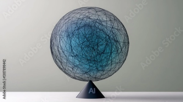 Fototapeta Abstract 3D Sphere Design with AI Theme and Blue Tones