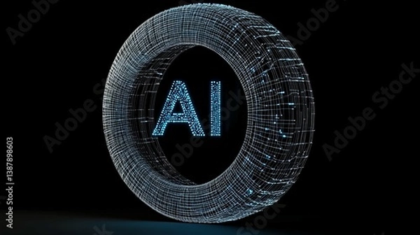 Fototapeta Glowing Digital Sphere Featuring AI Concept in Dark Background