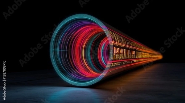 Fototapeta Vibrant Digital Tunnel with Colorful Light Trails in Dark Background
