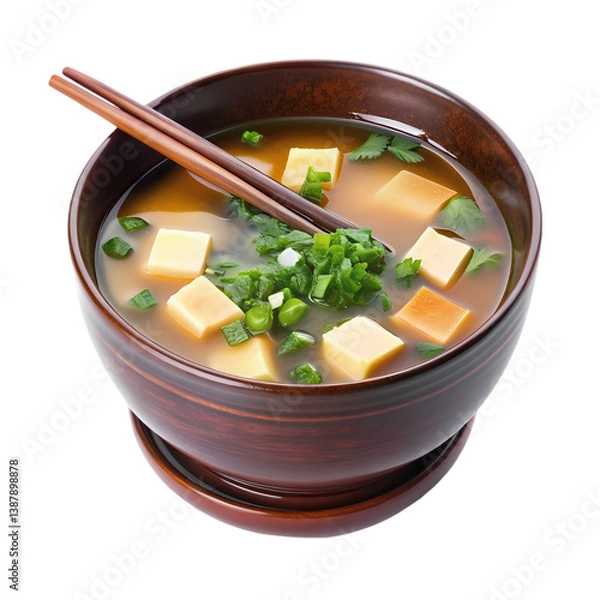 Fototapeta Miso Soup Recipe: Authentic Japanese Miso Shiru isolated on transparent background