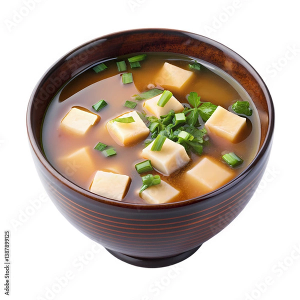 Fototapeta Miso Soup Recipe: Easy Tofu Miso isolated on transparent background