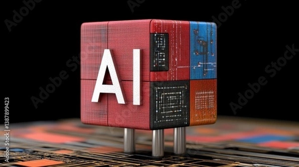 Fototapeta Abstract Illustration of AI Concepts with Colorful Geometric Cube