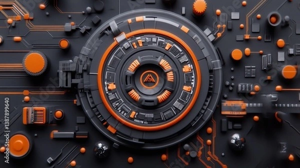 Fototapeta Abstract Technology Background with Orange and Black Patterns