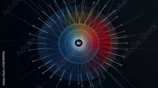 Fototapeta Abstract Design of Artificial Intelligence with Colorful Circles and Lines