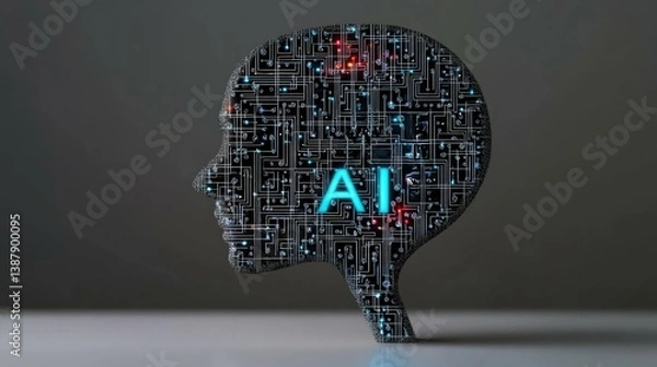Fototapeta Futuristic Head Silhouette with AI Circuitry and Digital Design
