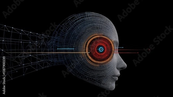 Fototapeta Futuristic Digital Woman's Head with Abstract Data Visualization