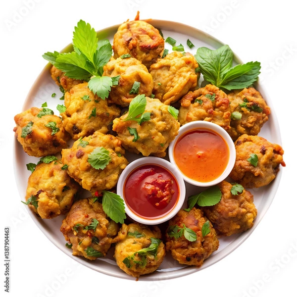 Fototapeta Crispy Pea Fritters Recipe: Pakora isolated on transparent background