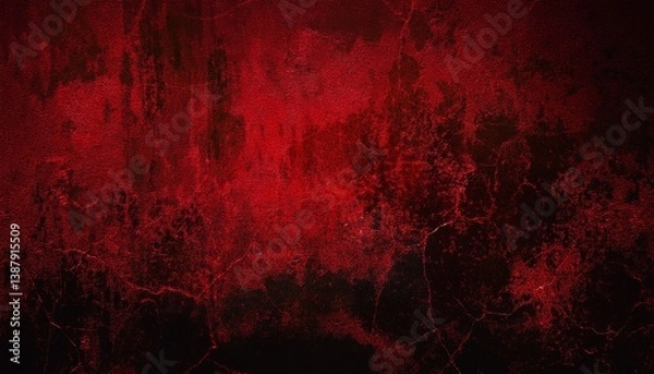 Fototapeta Black blood red grunge or horror background. Old rough concrete distressed texture. The wall of the building with cracks. Close-up. Crushed broken damaged surface. Creepy spooky halloween concept.