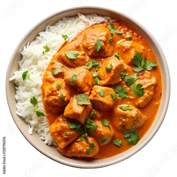 Obraz Creamy Chicken Tikka Masala Recipe with Rice isolated on transparent background