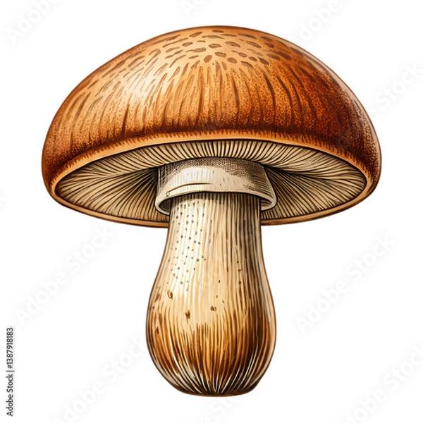 Obraz Brown Mushroom Identification Guide isolated on transparent background