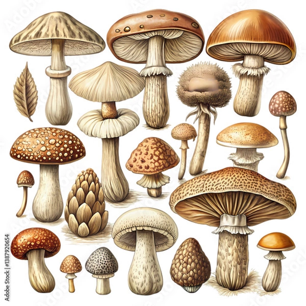 Obraz Mushroom Illustration: Botanical Art Print, Fungi, Mycology isolated on transparent background