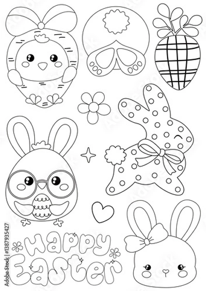 Obraz Doodles Happy baby Easter bundle SVG, cute Easter clipart PNG, set of Happy Easter vector illustrations