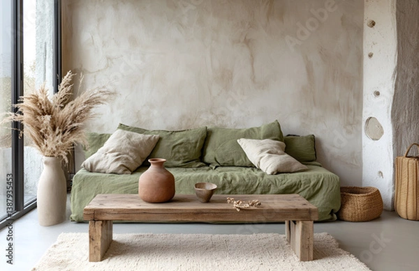 Fototapeta Bohemian Style Living Room with Natural Elements