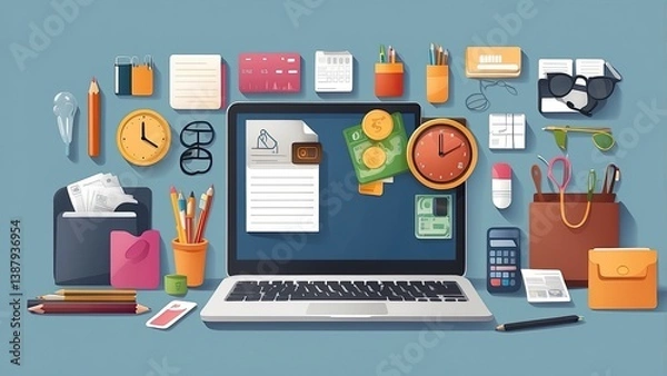 Fototapeta "Flat Finance & Money Icon Set: Perfect for Digital Products, Presentations, and UI"