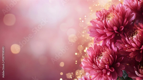 Fototapeta Vibrant Pink Chrysanthemum Flowers with Shimmering Bokeh Background
