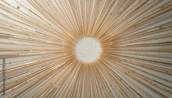 Obraz Radiant golden rays emanating from central point artistic installation in studio setting modern abstract design aerial viewpoint for visual impact