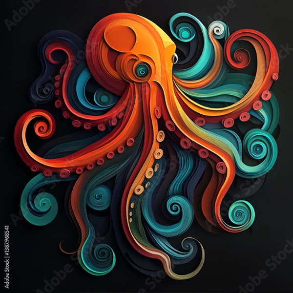 Obraz Paper Cut Style Octopus Illustration