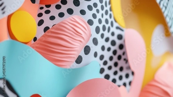 Fototapeta Colorful Abstract Shapes in Pastel Background with Memphis Style Elements