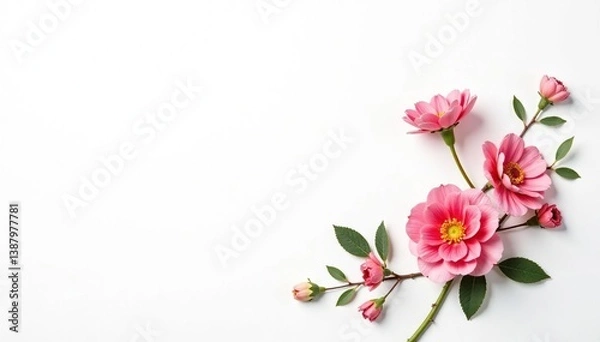 Obraz Delicate, small-scale floral print on white background, pattern, simple