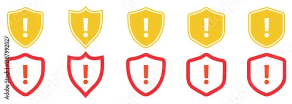 Fototapeta Set of caution, danger and warning signs, attention vector icon,  yellow, red fatal error message element, exclamation mark of warning attention icon