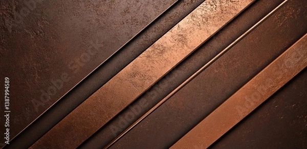 Fototapeta Diagonal copper and dark brown metallic stripes.  A textured, modern background.