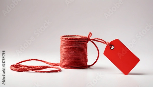 Fototapeta Blank Red Price Tag with String Isolated for Retail Use