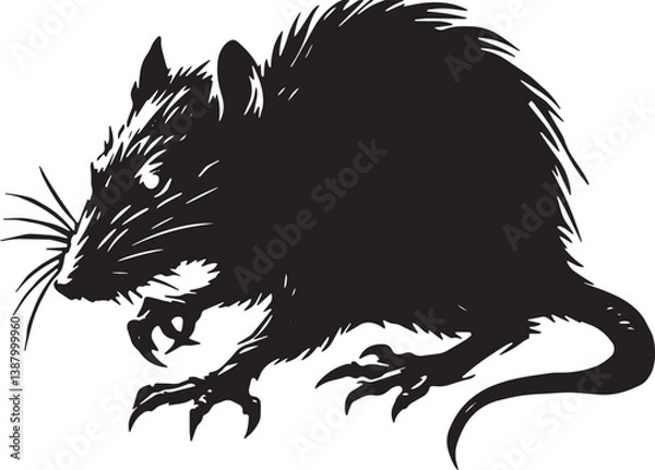 Fototapeta Vector silhouette of an evil rat: AI art in Adobe Illustrator
