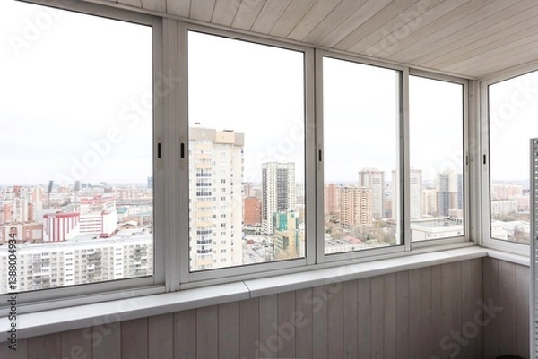 Fototapeta the balcony of an apartment on the upper floors of an apartment building