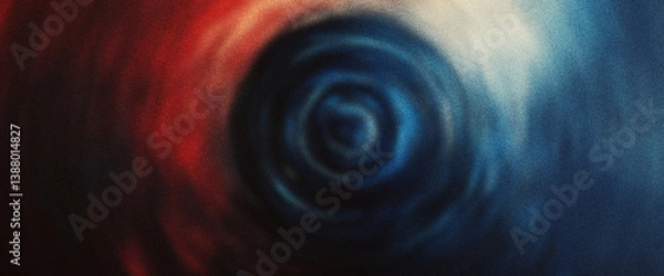 Fototapeta Noise-filled abstract gradient design with moody red and blue swirl layers and subtle grain depth forming a circular pattern