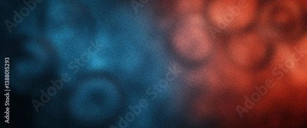 Fototapeta Noise-textured abstract background of red and blue swirl gradients glowing at the edges with circular shape transitions