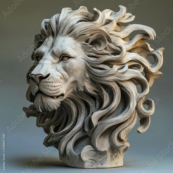 Fototapeta Intricately Sculpted Lion Head with Flowing Mane -
