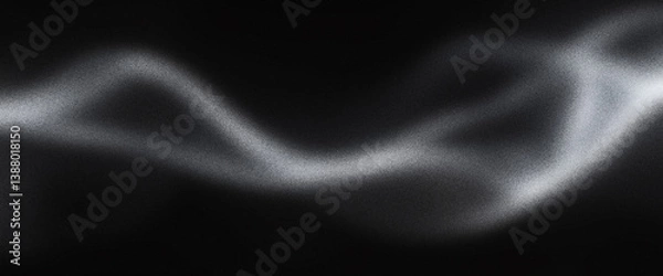 Fototapeta Thin wavy silver strokes over a black abstract gradient surface create a dynamic curved texture in monochrome style