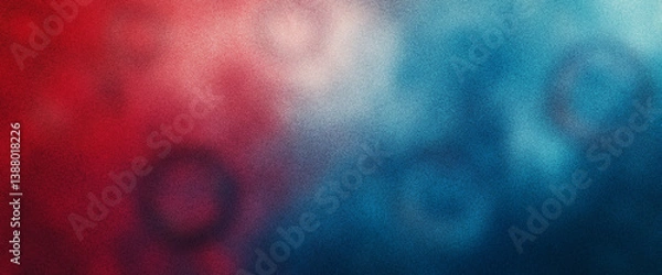 Fototapeta Swirling red and blue circles with gradient light center create an illusion over textured noise background for abstract design