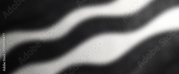 Fototapeta Velvet black texture with striped abstract light waves on a soft grain gradient background ideal for minimal design layouts