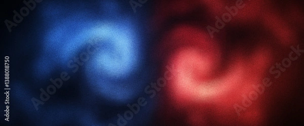 Fototapeta Vibrant red and blue abstract swirl background with atmospheric grainy gradient texture and circular depth pattern