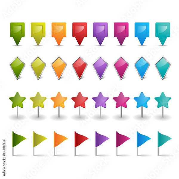 Obraz set of flags, map pointers or web buttons