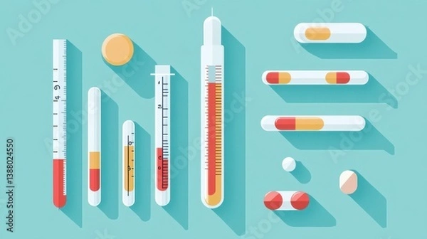 Fototapeta Colorful Laboratory Tools with Medication on Blue Background