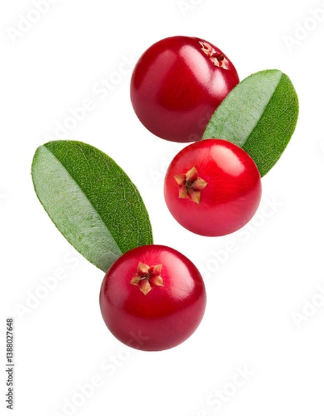 Obraz Fresh cranberries falling on transparent background