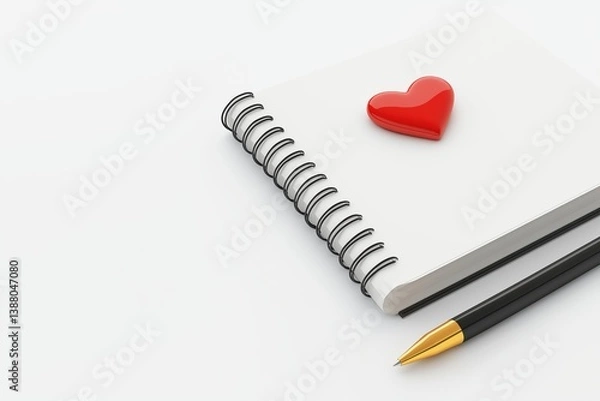 Fototapeta Elegant Journal with Heart Icon and Pen on Clean Background for Capturing Thoughts and Gratitude