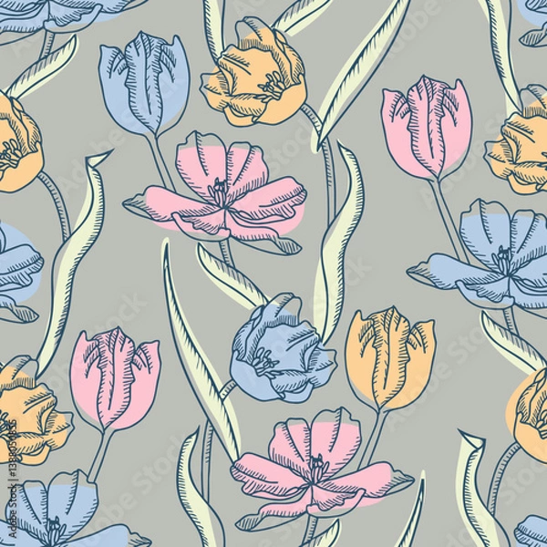 Fototapeta Tulips Seamless Pattern