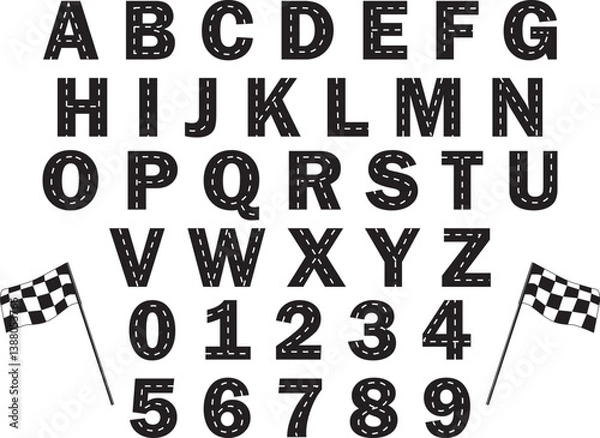 Obraz Race Track Alphabet, Road Numbers, Racing Car